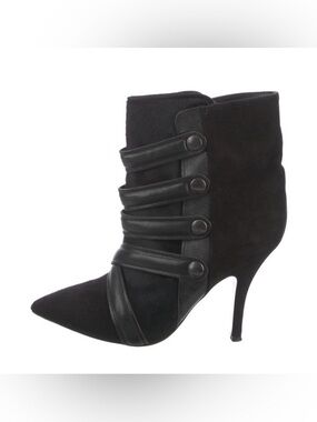 Isabel Marant Black Suede Pointed Ankle Boot with Strap Detail